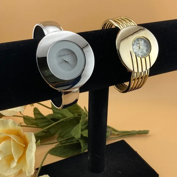 GENEVA Cuff Watches 2 - 1 Gold & 1 Silver - Picture 1 of 8